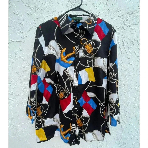Vintage Ralph Lauren Womens Long Sleeve Button Down Equestrian Shirt Multi 1XG - Picture 8 of 8